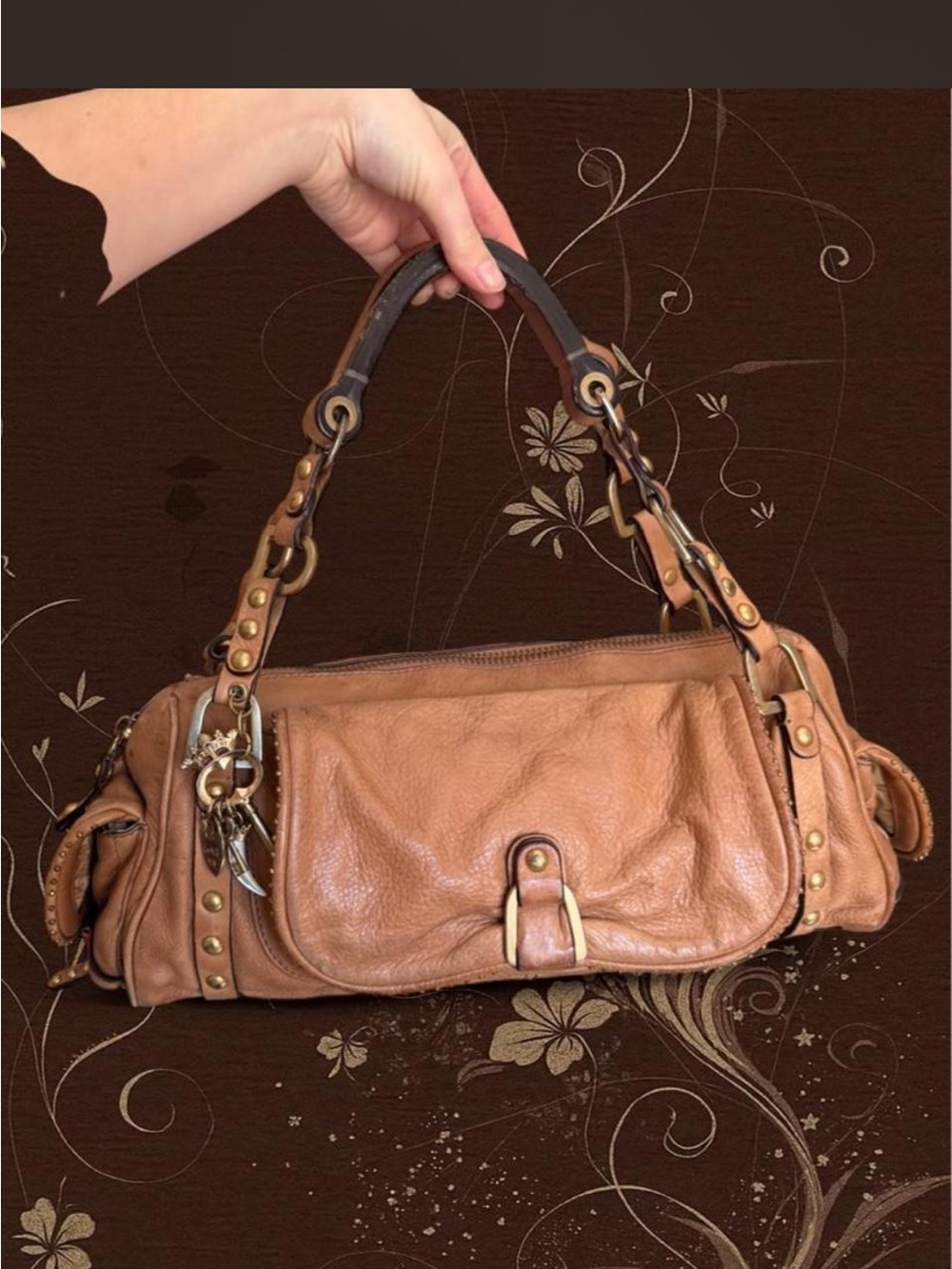 Juicy Couture Brown Leather Studded Satchel with Double Handles